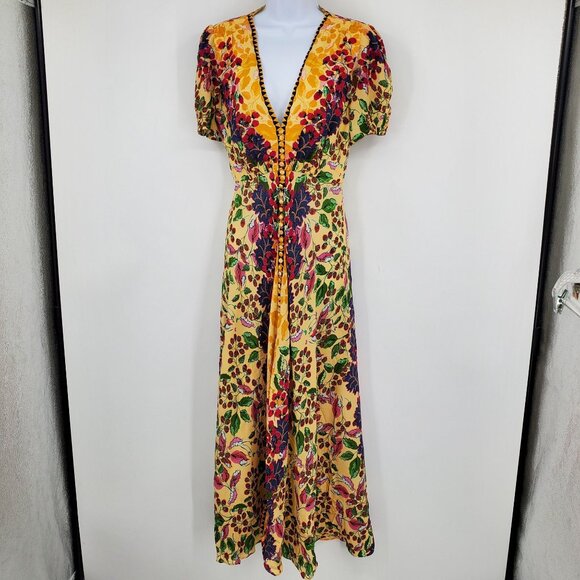 Saloni 100% Silk Lea Boho Chic Hourglass Resort Vacation Maxi Formal Dress 6 - Picture 2 of 14